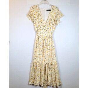 Lauren Ralph Lauren Womens Black Label Wrap Floral Maxi Dress Yellow Size 8